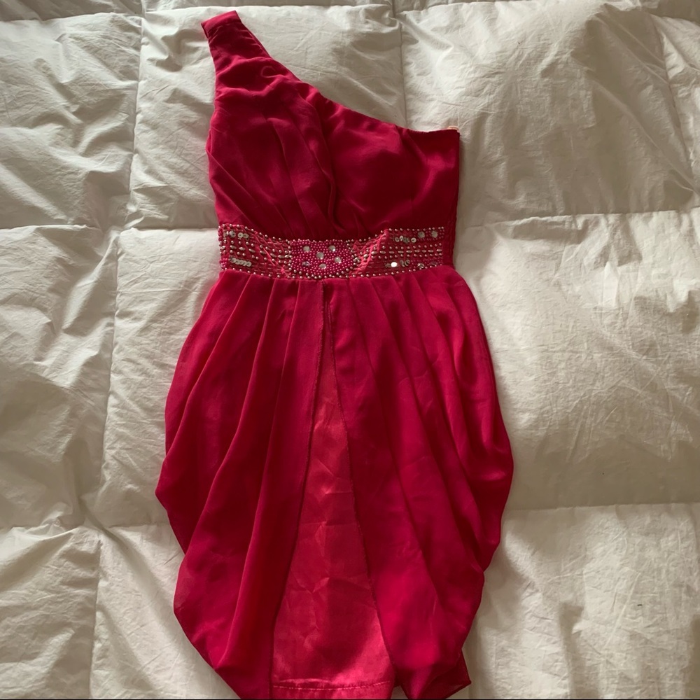 One-Shoulder Pink Tulip Dress | Little Mistress